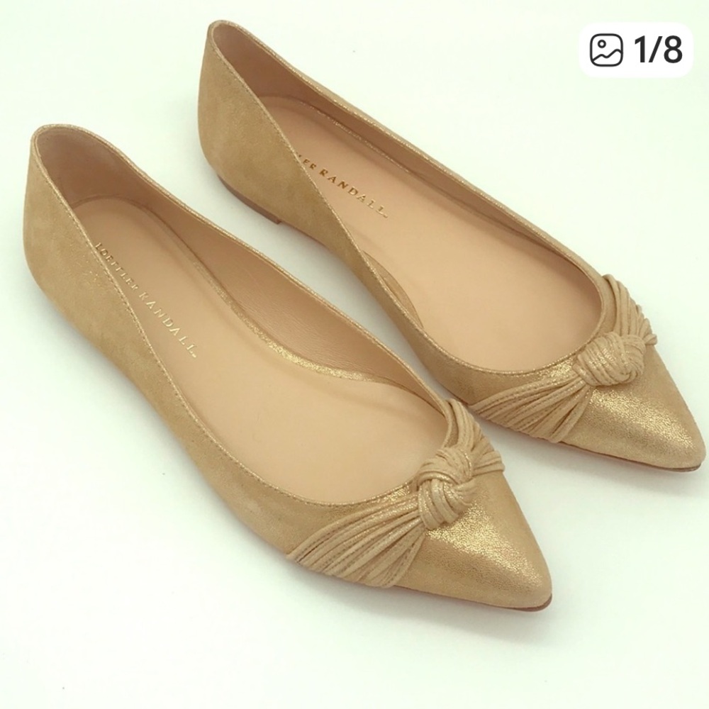 Loeffler Randall Gold Pointed-Toe Knotted Flats